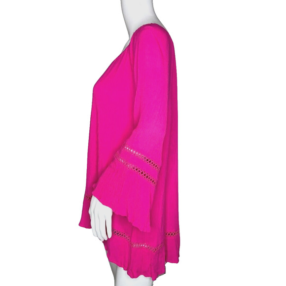 New Directions Shirt Womens XL Pink Crochet Trim Barbiecore Bohemain Peasant - Picture 3 of 8